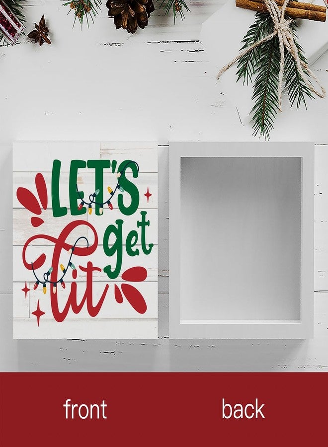 WRSUNT Funny Lets Get Lit Winter Merry Christmas Tree Wood Box Sign, Farmhouse Christmas Santa Artwork Decor, Wood Square Sign Desk Block Signs Home Shelf Office Decoration 5 x 5 Inches - Image 2